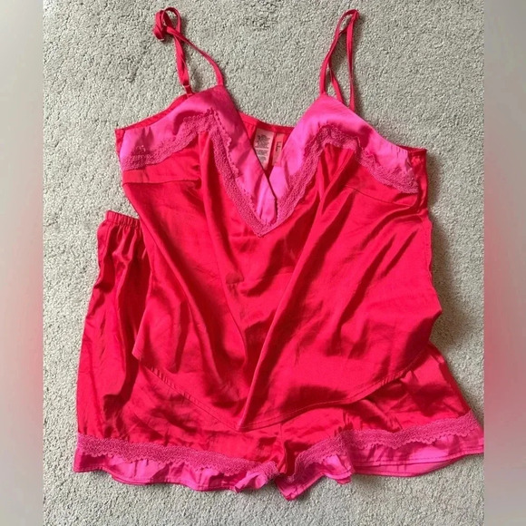 Lulus Two Piece Sleep Set Red Pink Lingerie Two Toned Womens XL Sensual - Picture 4 of 12